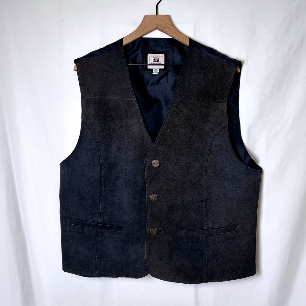 Faded Glory Men Vintage Suede Leather Cinch Back Button Front Vest Size XL Black